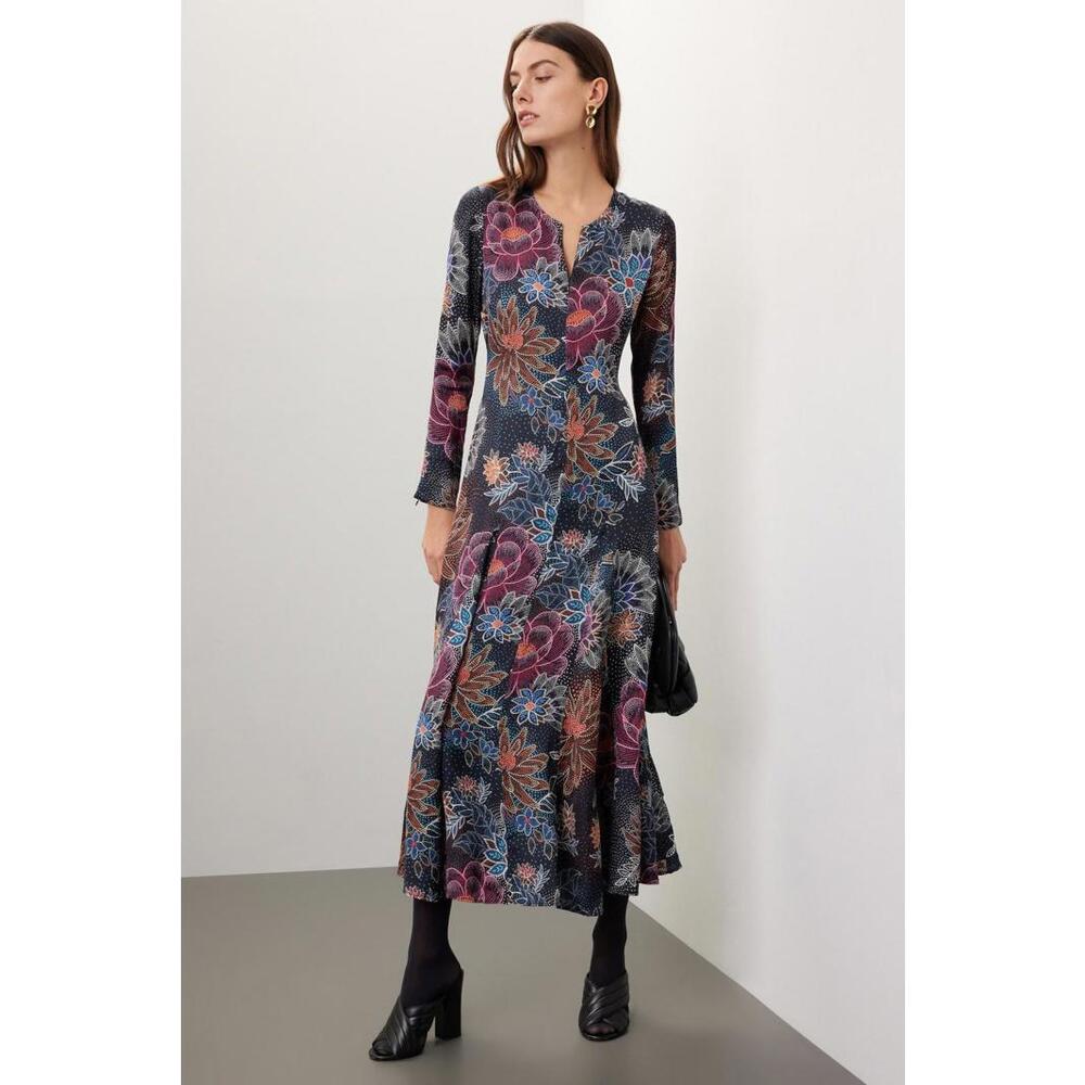 FARM Rio Black Blue Floral Maxi Dress Size S with Minor Fabric Pull